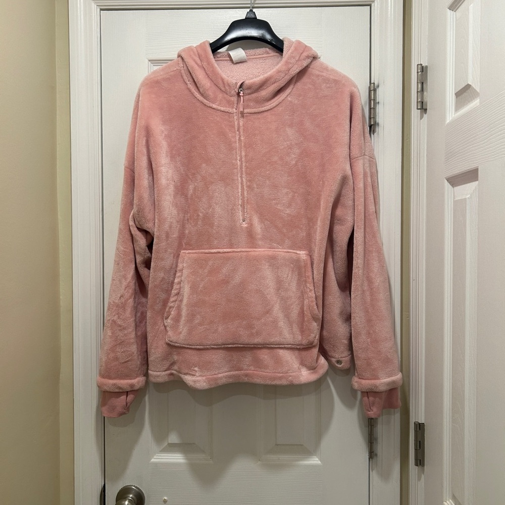 Athletic Works Plush Half-Zip Hooded Pullover and Matching Pants - Dusty Rose